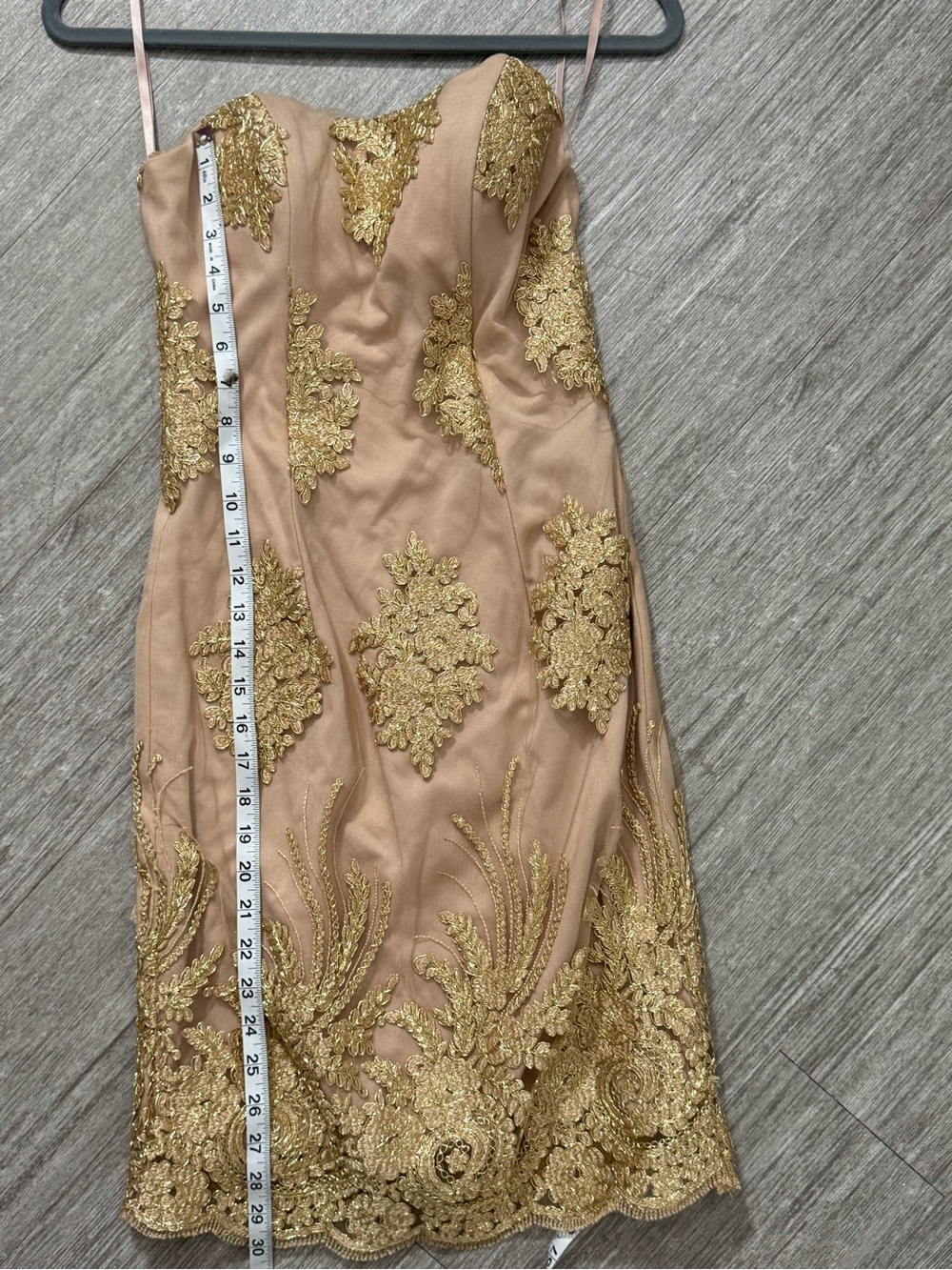Camille La Vie Gold Lace Embroidered Strapless Cocktail Dress Size 2 Nude Mini - Picture 4 of 6